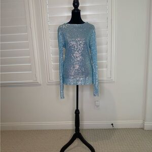 Free People Shimmering Sequin Blouse - Sky Blue